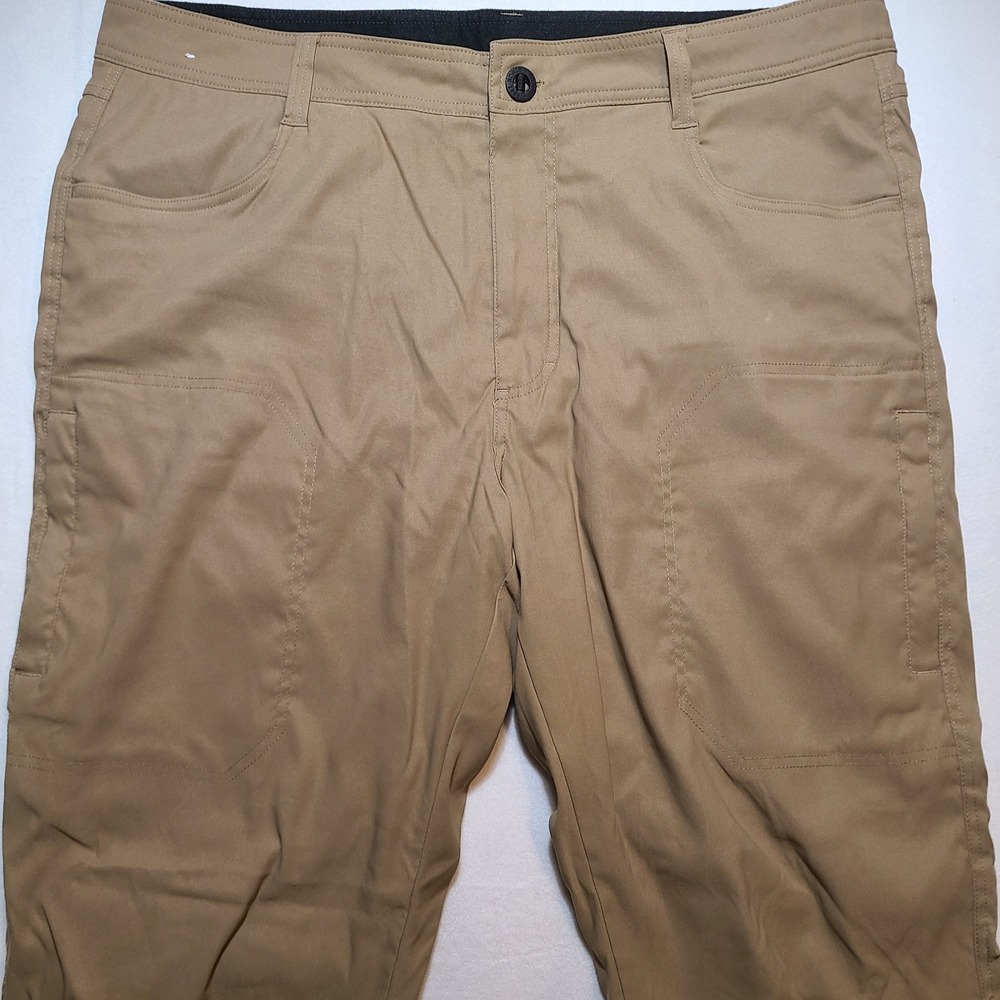 Orvis Fleece Lined Pants Mens 38x30 Tan Nylon Spandex Straight Leg Chino Khaki